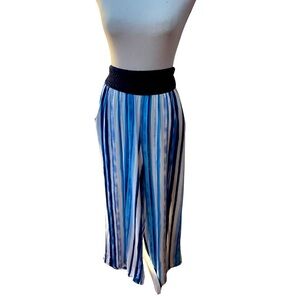 French Laundry Stripe Wide leg Palazzo Pants blue white sz small spandex elastic